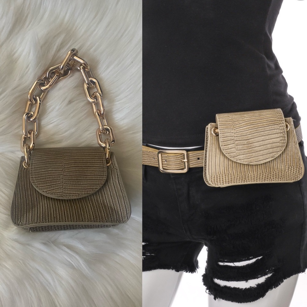 Taupe Interchangable Coin Belt/ Mini Purse with Chain - Picture 1 of 16
